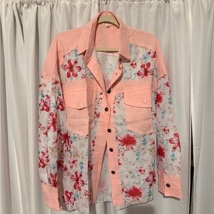 POL Pink Floral Patchwork lite Shirt Jacket